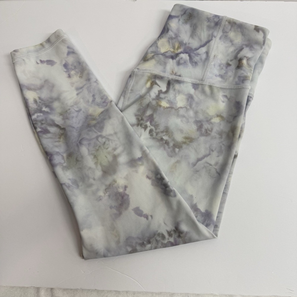 Athleta Women's Medium Elation SnowDye 7/8 Tights White/Purple Waist Pocket